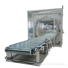 Horizontal stretch wrapping machine door wrapper